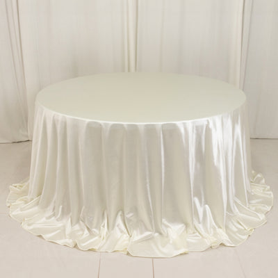Scuba Round Tablecloth 132" Shimmer Pearl White - Seamless & Wrinkle Free Table Cover