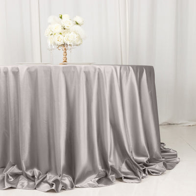 Scuba Round Tablecloth 132" Shimmer Silver - Seamless & Wrinkle Free Table Cover