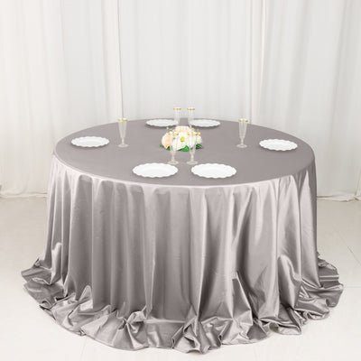 Scuba Round Tablecloth 132" Shimmer Silver - Seamless & Wrinkle Free Table Cover