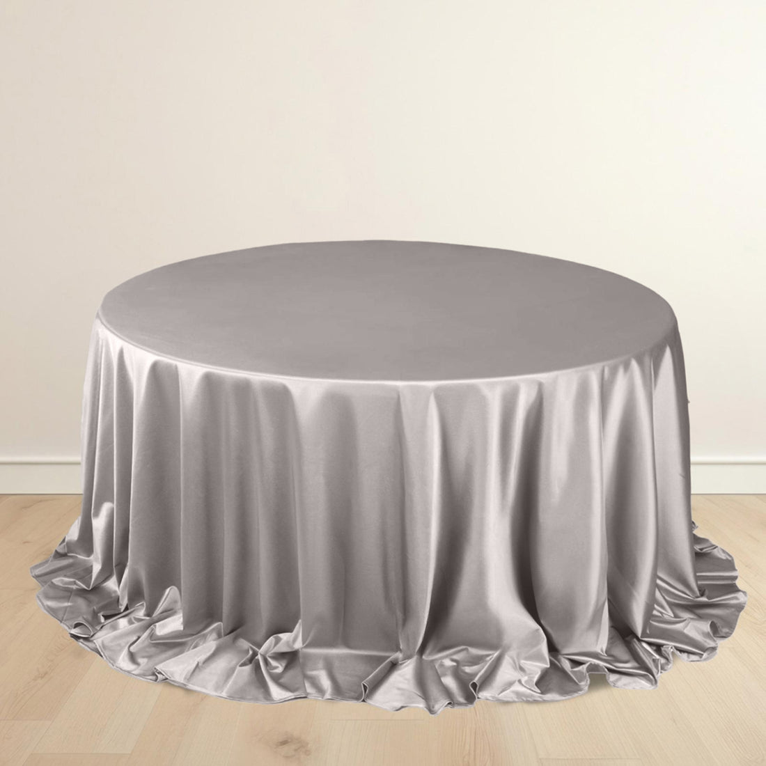 Shimmer Silver Premium Scuba Round Tablecloth, Wrinkle Free Seamless Polyester Tablecloth