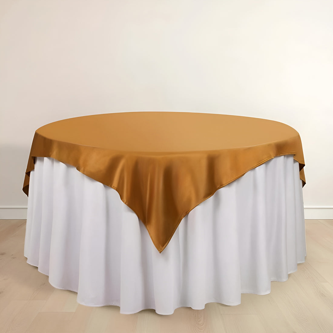 Shimmer Gold Premium Scuba Square Table Overlay, Seamless Polyester Table Topper
