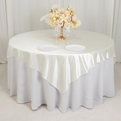 Scuba Square Table Overlay 70"x70" Shimmer Pearl White - Wrinkle Free & Smooth Table Topper
