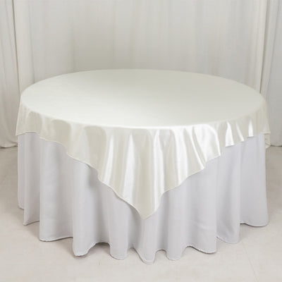 Scuba Square Table Overlay 70"x70" Shimmer Pearl White - Wrinkle Free & Smooth Table Topper