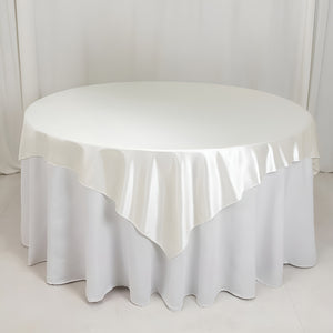 Scuba Square Table Overlay 70"x70" Shimmer Pearl White - Wrinkle Free & Smooth Table Topper