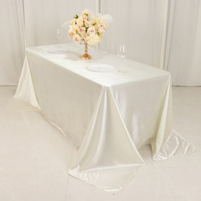 Scuba Rectangular Tablecloth 90"x132" Shimmer Pearl White - Seamless & Wrinkle Free Table Cover