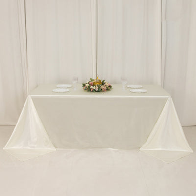 Scuba Rectangular Tablecloth 90"x132" Shimmer Pearl White - Seamless & Wrinkle Free Table Cover