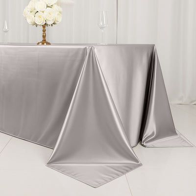 Scuba Rectangular Tablecloth 90"x132" Shimmer Silver - Seamless & Wrinkle Free Table Cover