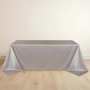 Shimmer Silver Premium Scuba Rectangle Tablecloth, Wrinkle Free Seamless Polyester Tablecloth - 90"x132" for 6 Foot Table With Floor-Length Drop