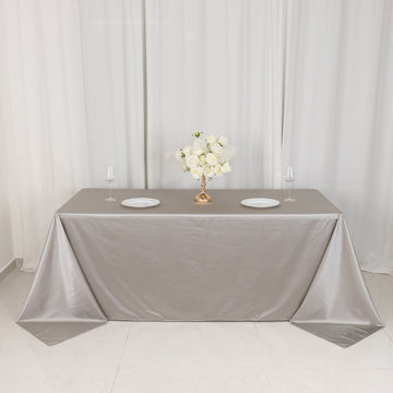 Shimmer Silver Premium Scuba Rectangle Tablecloth, Wrinkle Free Seamless Polyester Tablecloth - 90"x132" for 6 Foot Table With Floor-Length Drop