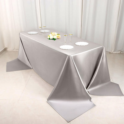 Scuba Rectangular Tablecloth 90"x156" Shimmer Silver - Wrinkle Free & Stain Resistant Seamless Table Cover