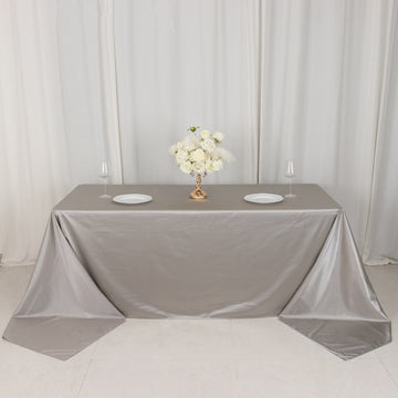 Shimmer Silver Premium Scuba Rectangle Tablecloth, Wrinkle Free Seamless Polyester Tablecloth - 90"x156" for 8 Foot Table With Floor-Length Drop