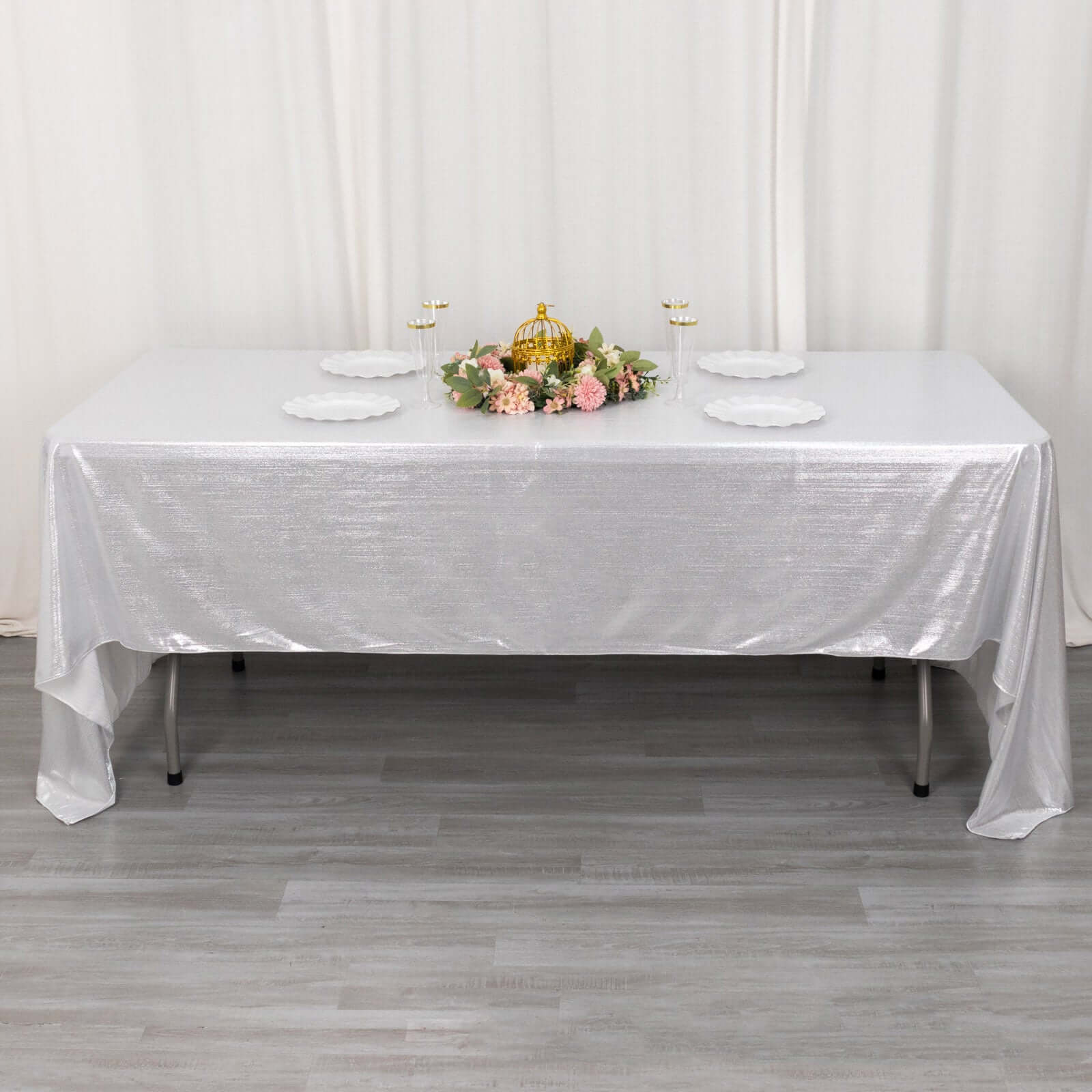 Silver Shimmer Sequin Dots Tablecloth 60x126 In | EFavormart.com