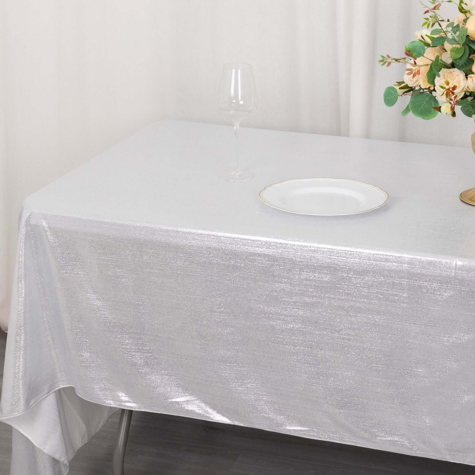 Silver Shimmer Sequin Dots Tablecloth 60x126 | EFavormart.com