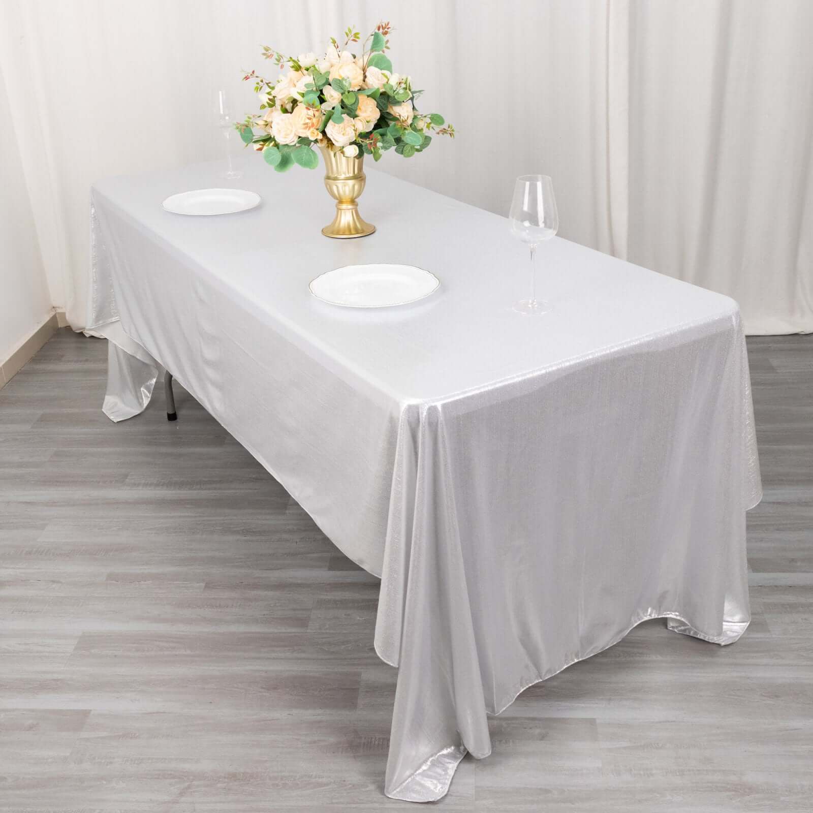 Silver Shimmer Sequin Dots Tablecloth 60x126 | EFavormart.com