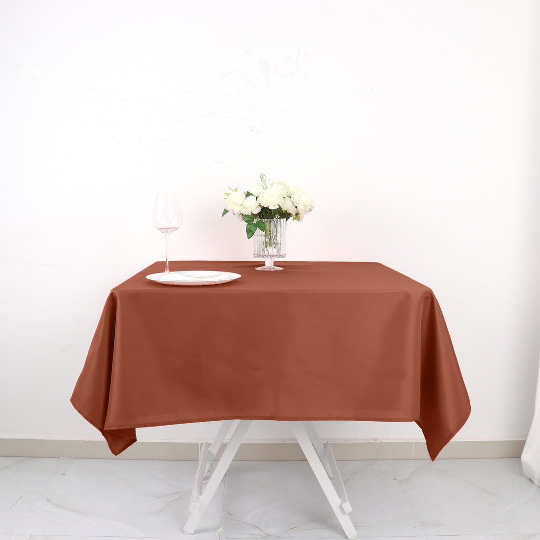 Terracotta Polyester Square Tablecloth 54\"x54\"
