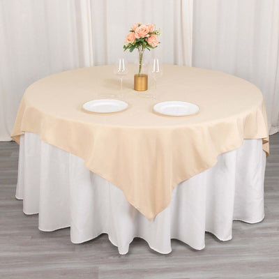 Premium Polyester Square Table Overlay 70"x70" Beige - 220GSM Wrinkle-Resistant Table Topper