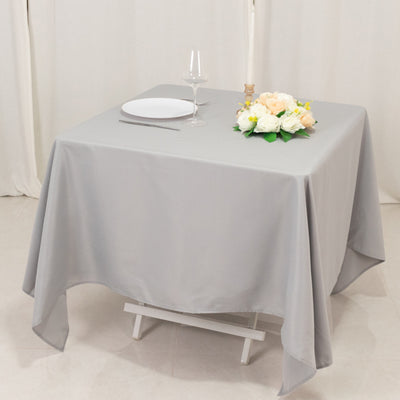 Premium Polyester Square Tablecloth 70"x70" Silver - Wrinkle-Resistant 220GSM Table Topper for Stylish Event Decor