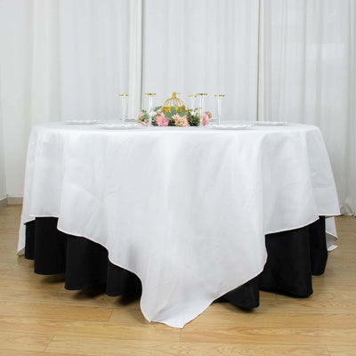 Premium Polyester Square Table Overlay 90"x90" White - 220GSM Wrinkle-Resistant and Durable Table Topper for Weddings & Special Occasions