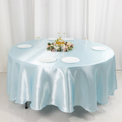 Satin Round Tablecloth 108" Light Blue - Smooth & Durable Table Cover