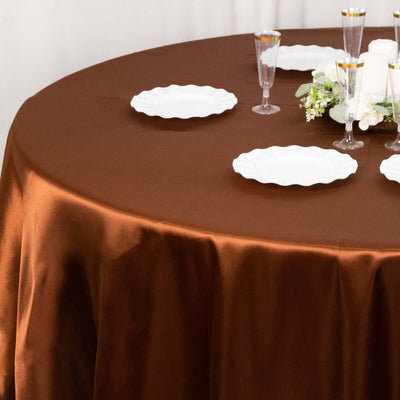 Satin Round Tablecloth 108" Cinnamon Brown - Smooth & Durable Table Cover