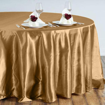 Satin Round Tablecloth 108" Gold - Smooth & Durable Table Cover for Polished Event Decor