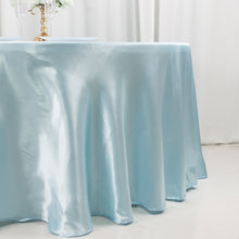 Light Blue Smooth Seamless Satin Round Tablecloth 120inch for 5 Foot Table With Floor-Length Drop