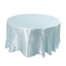 Light Blue Smooth Seamless Satin Round Tablecloth 120inch for 5 Foot Table With Floor-Length Drop