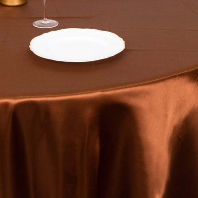 Satin Round Tablecloth 120" Cinnamon Brown - Seamless Table Cover