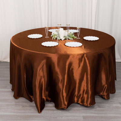 Satin Round Tablecloth 120" Cinnamon Brown - Seamless Table Cover