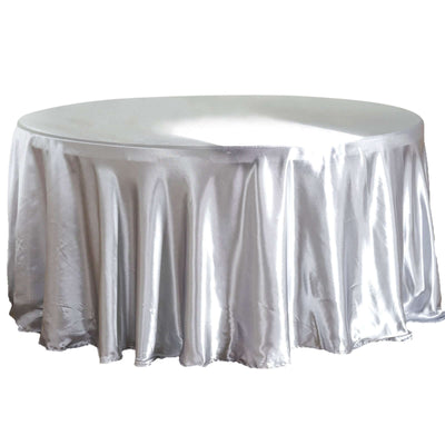 Satin Round Tablecloth 120" Silver - Seamless Table Cover