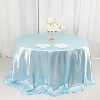 Satin Round Tablecloth 132" Light Blue - Seamless Table Cover