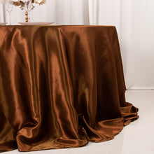 Cinnamon Brown Seamless Satin Round Tablecloth 132inch for 6 Foot Table With Floor-Length Drop