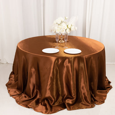 Satin Round Tablecloth 132" Cinnamon Brown - Seamless Table Cover