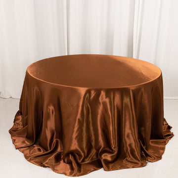 <h3 style="margin-left:0px;"><strong>Luxurious Elegance With Cinnamon Brown Satin Round Tablecloth</strong>