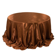 Cinnamon Brown Seamless Satin Round Tablecloth 132inch for 6 Foot Table With Floor-Length Drop