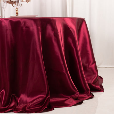Satin Round Tablecloth 132" Burgundy - Seamless Table Cover