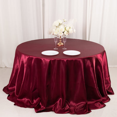Satin Round Tablecloth 132" Burgundy - Seamless Table Cover
