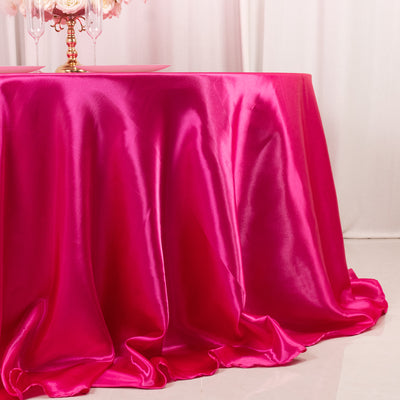 Satin Round Tablecloth 132" Fuchsia - Seamless Table Cover