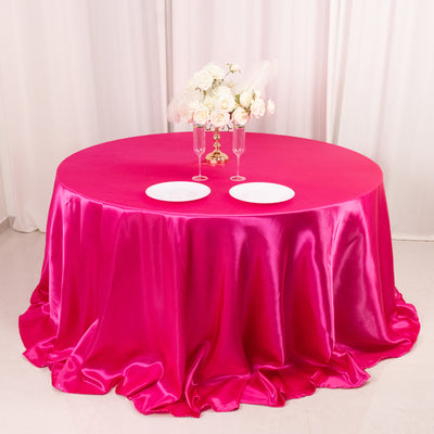 Satin Round Tablecloth 132" Fuchsia - Seamless Table Cover