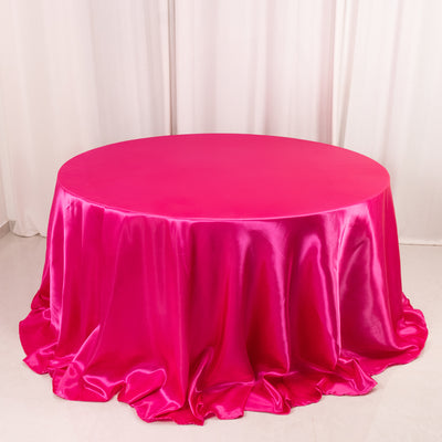 Satin Round Tablecloth 132" Fuchsia - Seamless Table Cover