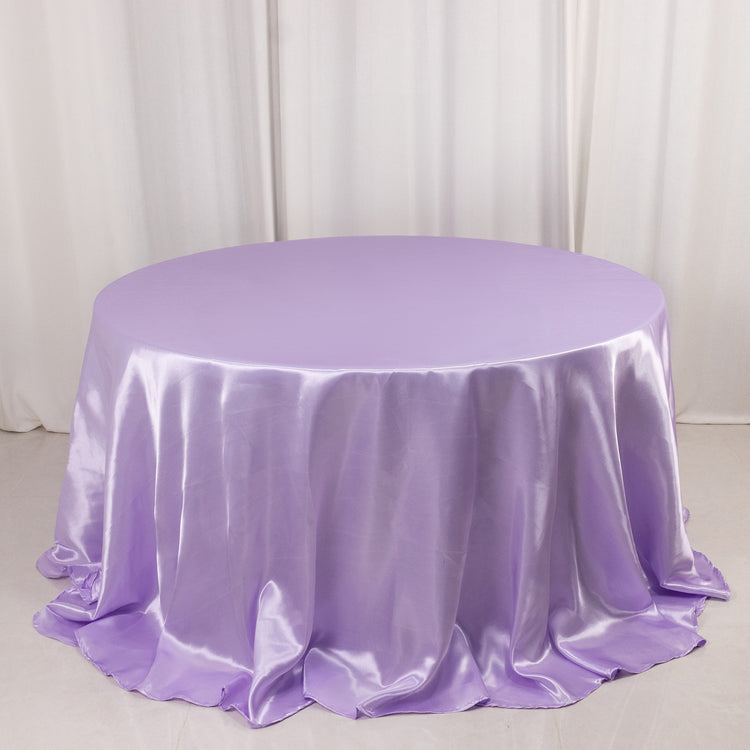 Lavender Lilac Seamless Satin Round Tablecloth 132inch for 6 Foot Table With Floor-Length Drop