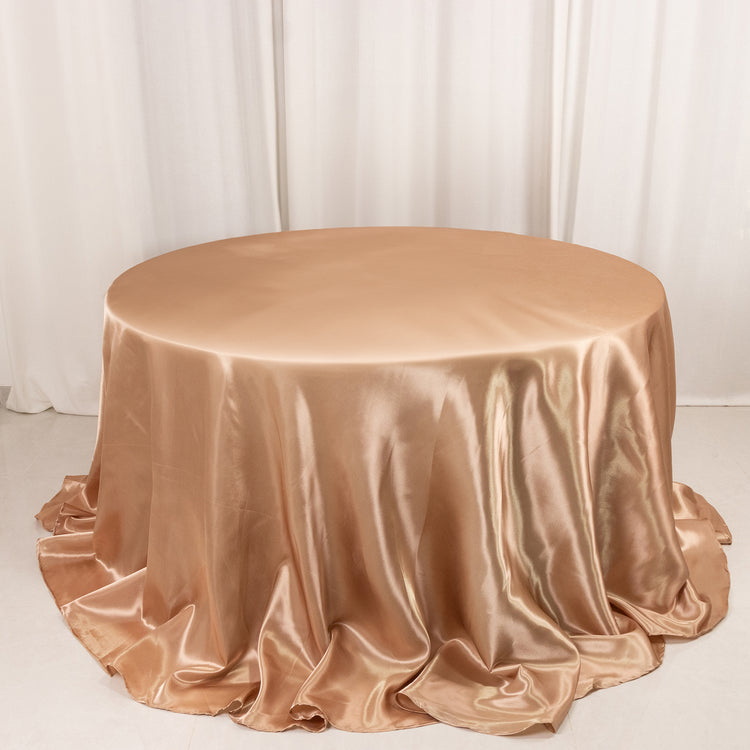 Nude Seamless Satin Round Tablecloth 132inch for 6 Foot Table With Floor-Length Drop