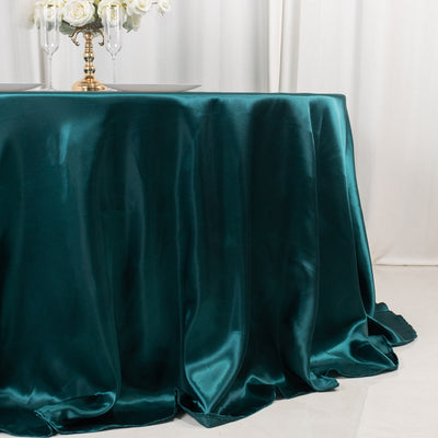 Satin Round Tablecloth 132" Peacock Teal - Seamless Table Cover