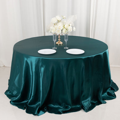 Satin Round Tablecloth 132" Peacock Teal - Seamless Table Cover