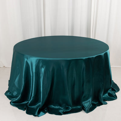 Satin Round Tablecloth 132" Peacock Teal - Seamless Table Cover