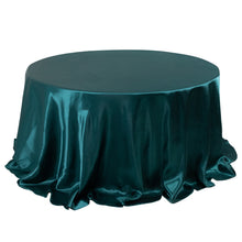 Peacock Teal Seamless Satin Round Tablecloth 132inch for 6 Foot Table With Floor-Length Drop