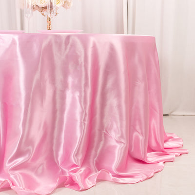 Satin Round Tablecloth 132" Pink - Seamless Table Cover