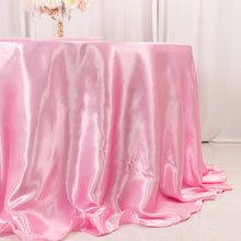 Pink Seamless Satin Round Tablecloth 132inch for 6 Foot Table With Floor-Length Drop