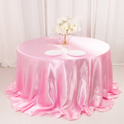 Satin Round Tablecloth 132" Pink - Seamless Table Cover