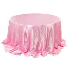 Pink Seamless Satin Round Tablecloth 132inch for 6 Foot Table With Floor-Length Drop